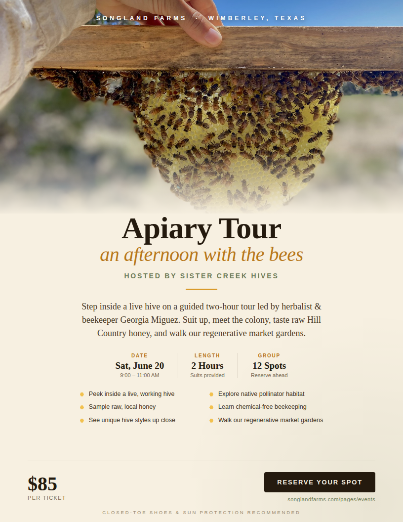 Apiary Tour with Sister Creek Hives — Saturday, June 20